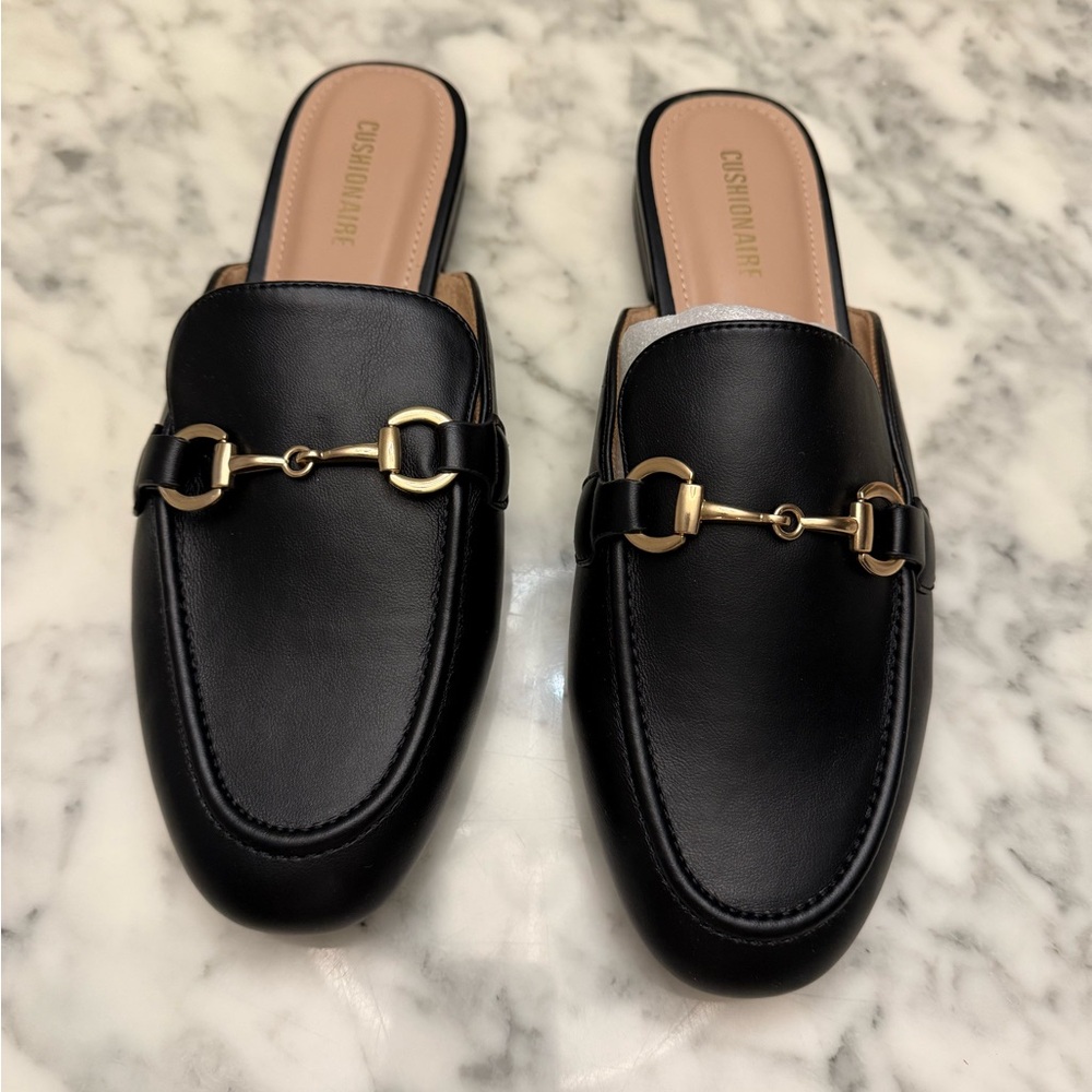 Black Leather Sandals with Gold Accents